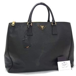 PRADA Black Leather Saffiano Tote Bag